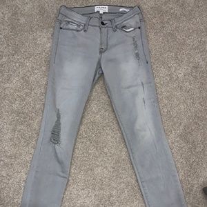 FRAME Grey Le De Jeanne Distressed Skinny Jeans